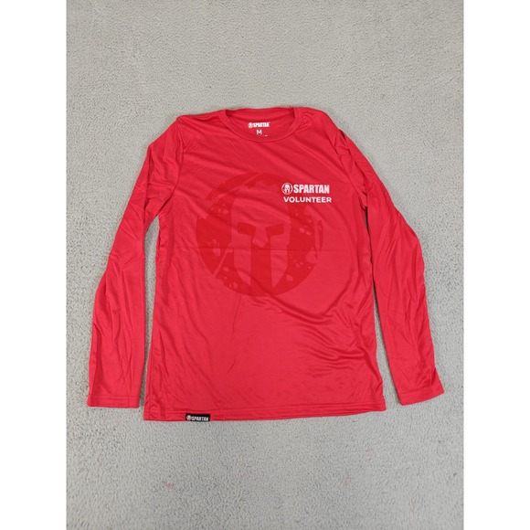 Spartan Race Shirt Mens Medium Red Long Sleeve Volunteer OCR Tee 100% Polyester - Picture 1 of 11